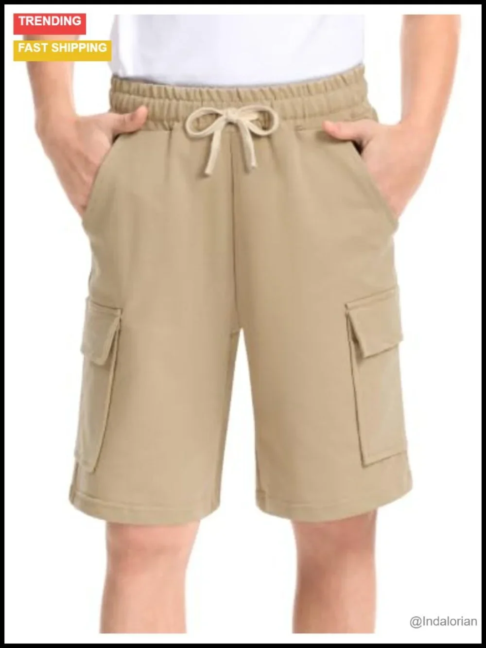 Boys Cargo Shorts Cotton Blend Athletic Drawstring Shorts with Pockets